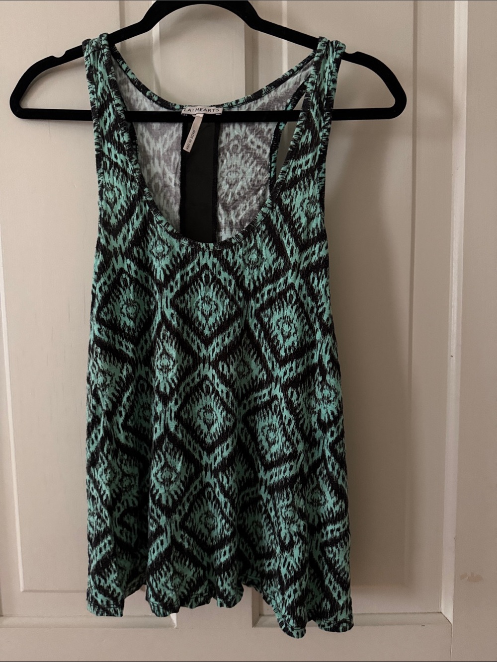 La Hearts Mint Green and Black Printed Racerback Tank